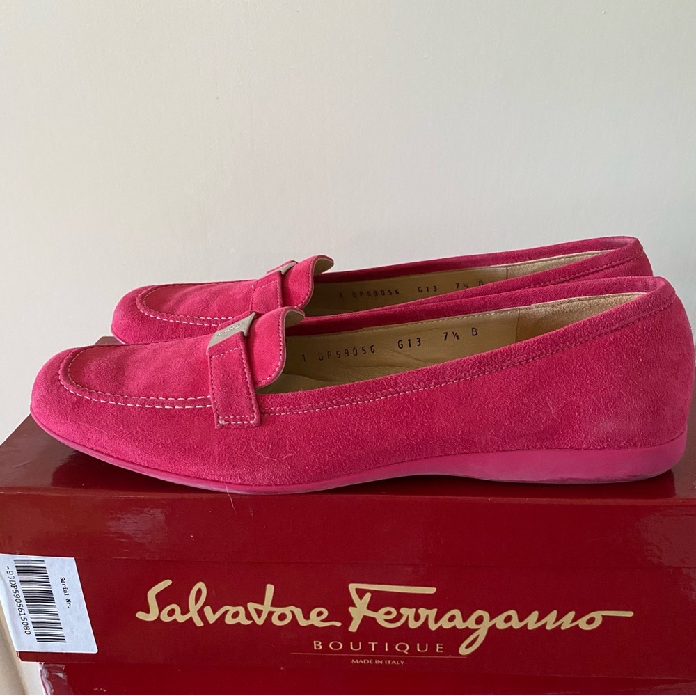 Salvatore Ferragamo Magenta Suede Loafers - Picture 4 of 6